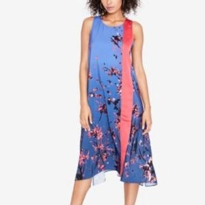 Rachel Roy Dress Size M Womens Med Blue Printed Scarf Sleeveless Midi